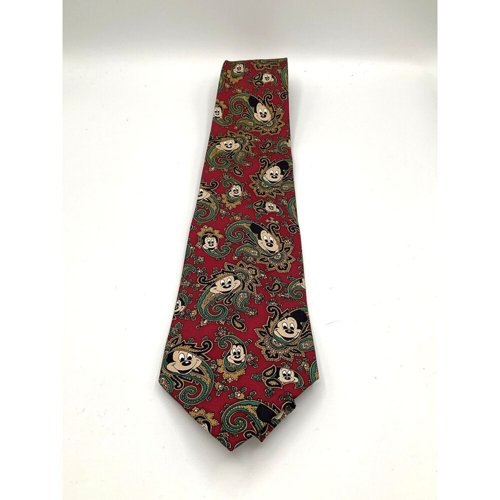 Vintage Balancine Disney Tie Works Mickey Mouse Paisley Silk Tie 57 x 3.75 Red